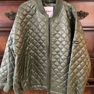 DKNY Sport Women's Jacket, Metallic Forest Oversized Quilted Bomber